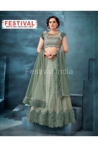 Divine Green Color Soft Net With Silk Designer Wedding Wear Lehenga Choli